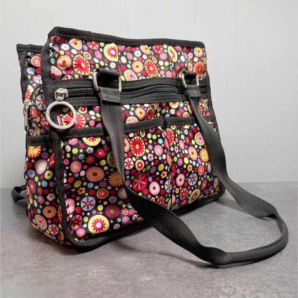 Street Lites Handbags - Street Lites Medium 9 Pocket Organizer Black Multicolor Floral Shoulder Bag